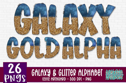 Galaxy Gold Doodle Alphabet