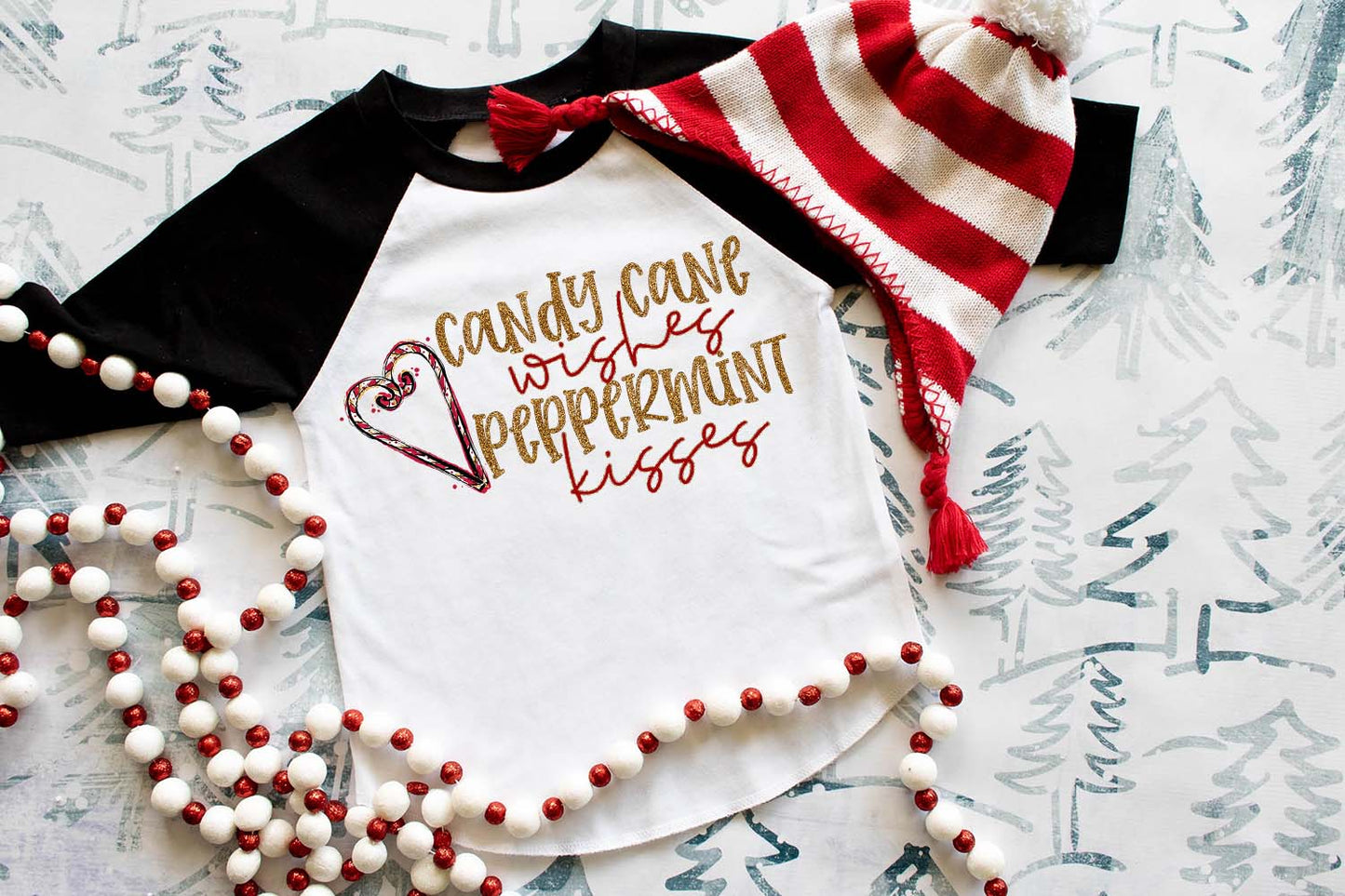 Candy Cane Wishes Peppermint Kisses Sublimation PNG