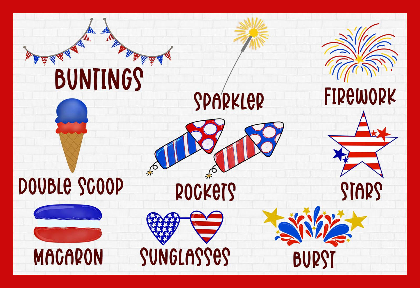 4th of July Sublimation Doodle Alphabet with Clipart