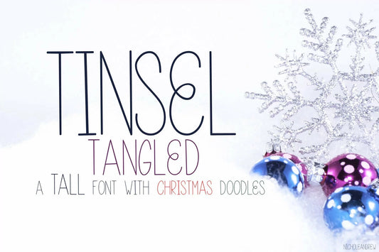 Tinsel Tangled - A Tall Christmas Font With Doodles