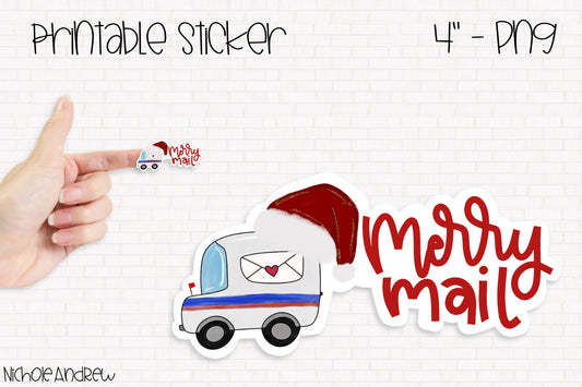 Merry Mail Truck - PNG Printable Sticker